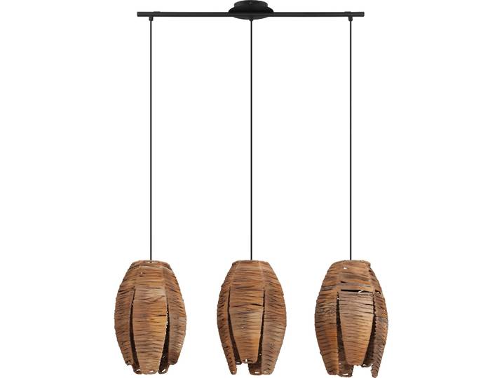 EGLO Pendelleuchte Mongu 1, 3 flammige Hängelampe Vintage, Afrikanisch, Boho, Hängeleuchte aus Bast und Stahl, Esstischlampe, Wohnzimmerlampe, E27