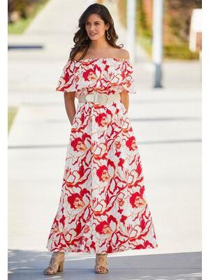 Plus Size Women's Off-The-Shoulder Maxi Dress by Jessica London in Pink Burst Graphic (Size 32 W)