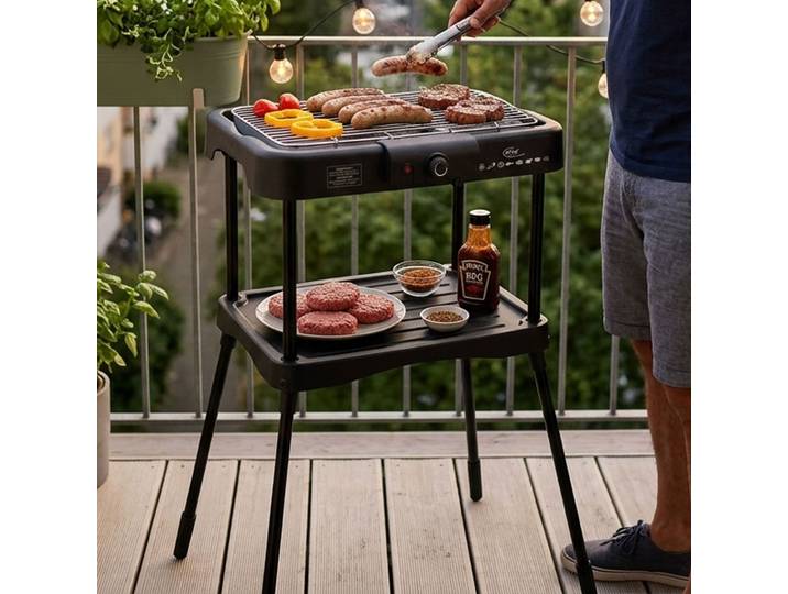 Elektrischer Standgrill, schwarz, 2000 Watt