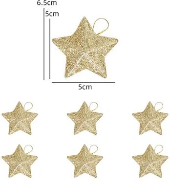 The Handy Homestead Gold Glitter Star Ornaments, Christmas Tree Hanging Pendant For Home, Navidad New Year Party Gift, Christmas Decoration golden 12pcs