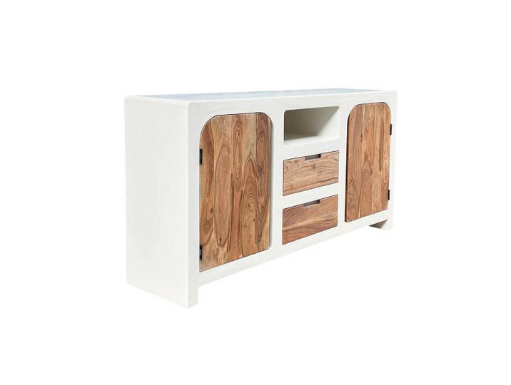 Mid.you Sideboard, Natur, Weiß, Holz, Stein, Akazie, massiv, 2 Fächer, 2 Schublade(n) Schubladen, 150x80x40 cm, Holzmöbel, Kleinmöbel Holz, Holzkommoden, Sideboards Holz