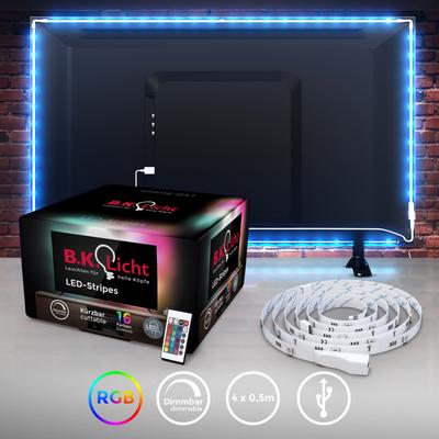 B.K.LICHT LED-Streifen, weiß, Dioden 36 Stk., Gesamtlänge 2m, Lichterketten, LED TV Hintergrundbeleuchtung Backlight 2m USB RGB selbstklebend, LED-Streifen