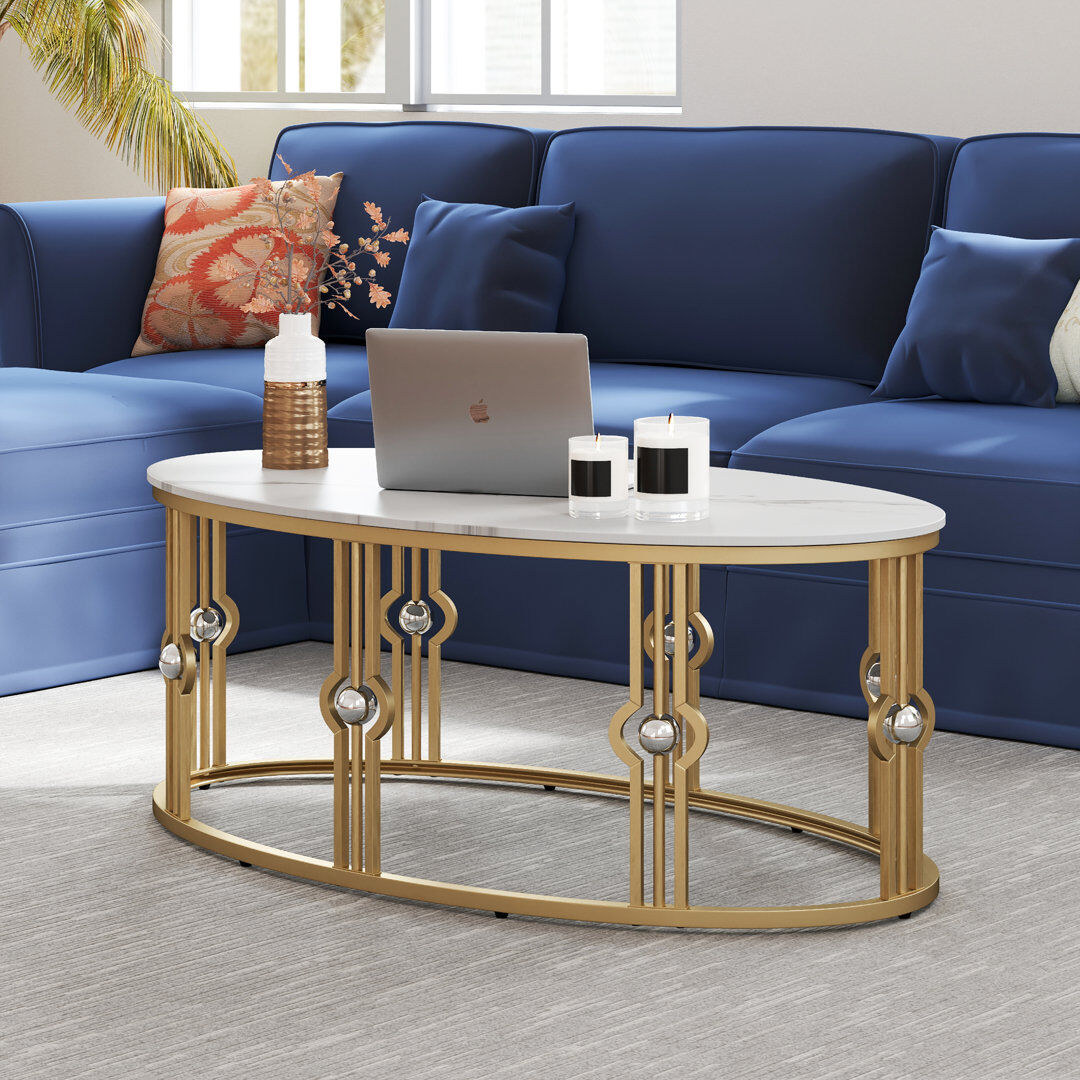 O&K FURNITURE Coffee Table with Storage White 45.5cm H X 120cm W X 60cm D