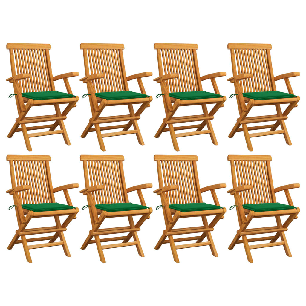 Maison Exclusive - Klappstühle mit grünen Kissen, 8-teilig, Massivholz Teakholz