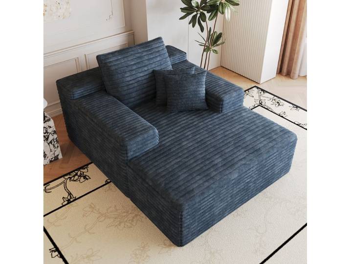 MEUBLIV Canapé compressé 1 place méridienne assise profonde velours côtelé bleu sans montage