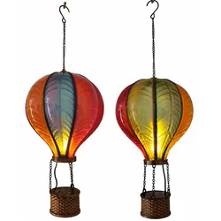Solarleuchte Heißluftballon Hängelampe Außen Flammeneffekt LED Gartendeko mehrfarbig, Metall Kunststoff, LED warmweiß, DxH 19,5x55 cm, 2er Set