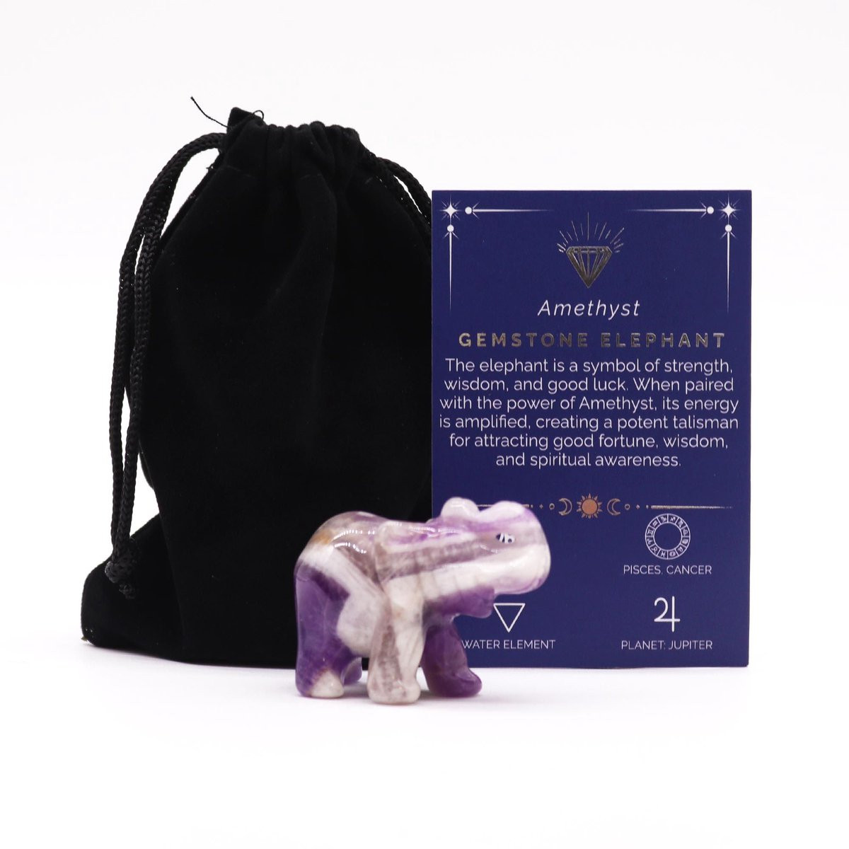 Ancient Wisdom Edelsteen Geluksolifant - Amethist - B/D/H: 5 x 3,5 x 2,5 cm