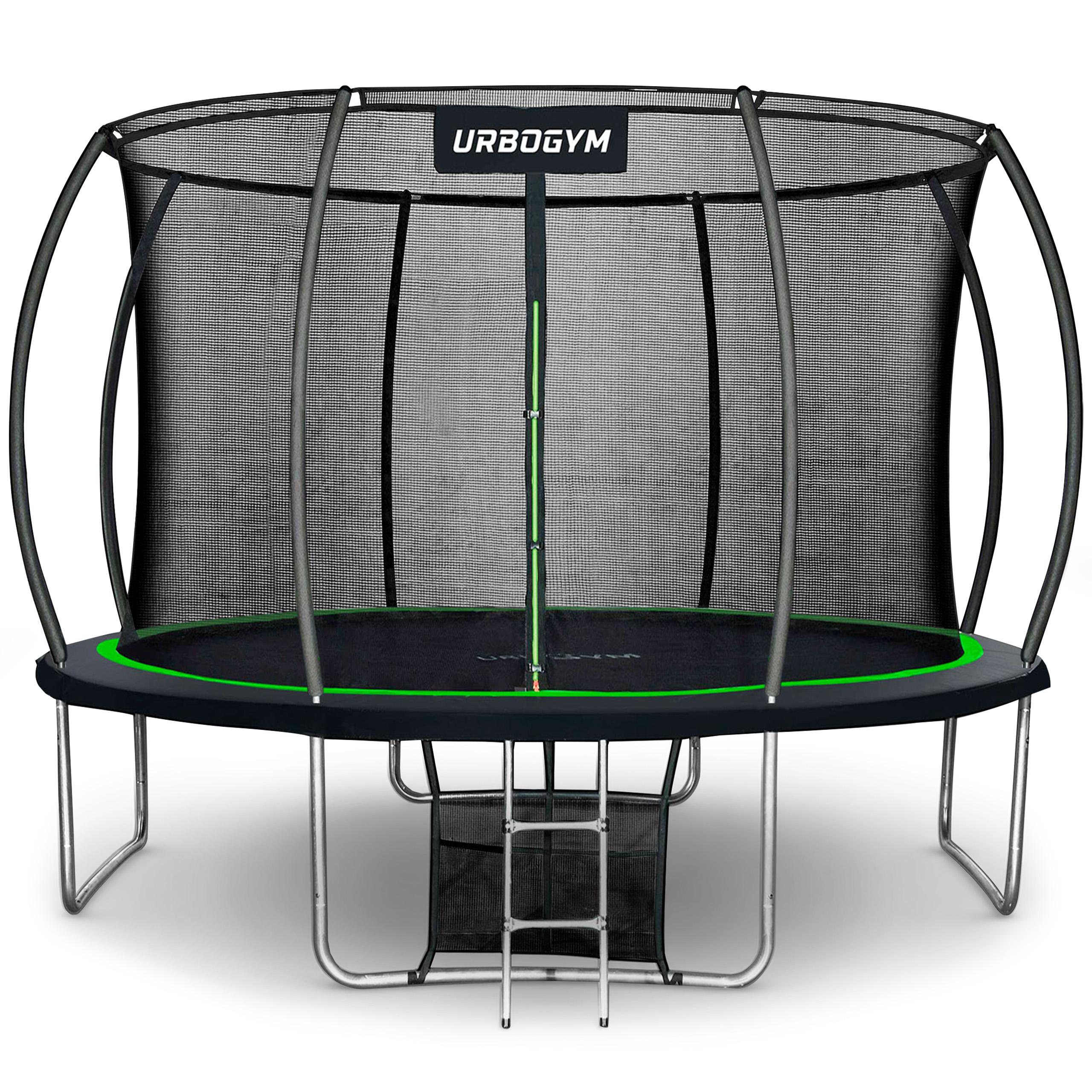 URBOGYM Trampolin INFINITY 14FT Gartentrampolin für Kinder Komplett-Set mit Sicherheitsnetz, Leiter, Randabdeckung, Outdoor, Grün, robust, Ø 435 cm