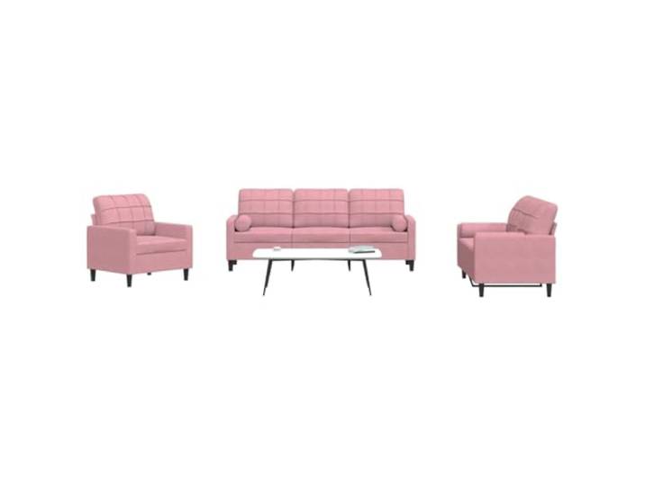 HEFZGDB 3-TLG. Sofagarnitur mit Kissen und Nackenrollen in Rosa Samt, Weiches Velours Material, Robustes Metallgestell mit Stabiler Konstruktion, Ideal