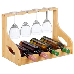 Relaxdays Weinregal mit Glashalter Hellbraun