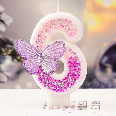 Uplift Treasures Purple Butterfly Number Birthday Candle For Princess Cake 6