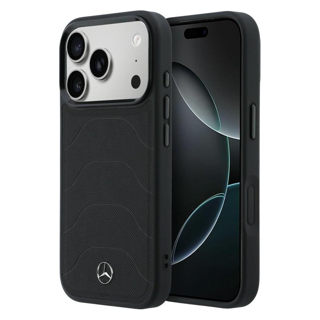 Mercedes Case Leather Mesh with Bow Line MagSafe for iPhone 17 Pro black (Apple iPhone 17 Pro) (Mer008798)