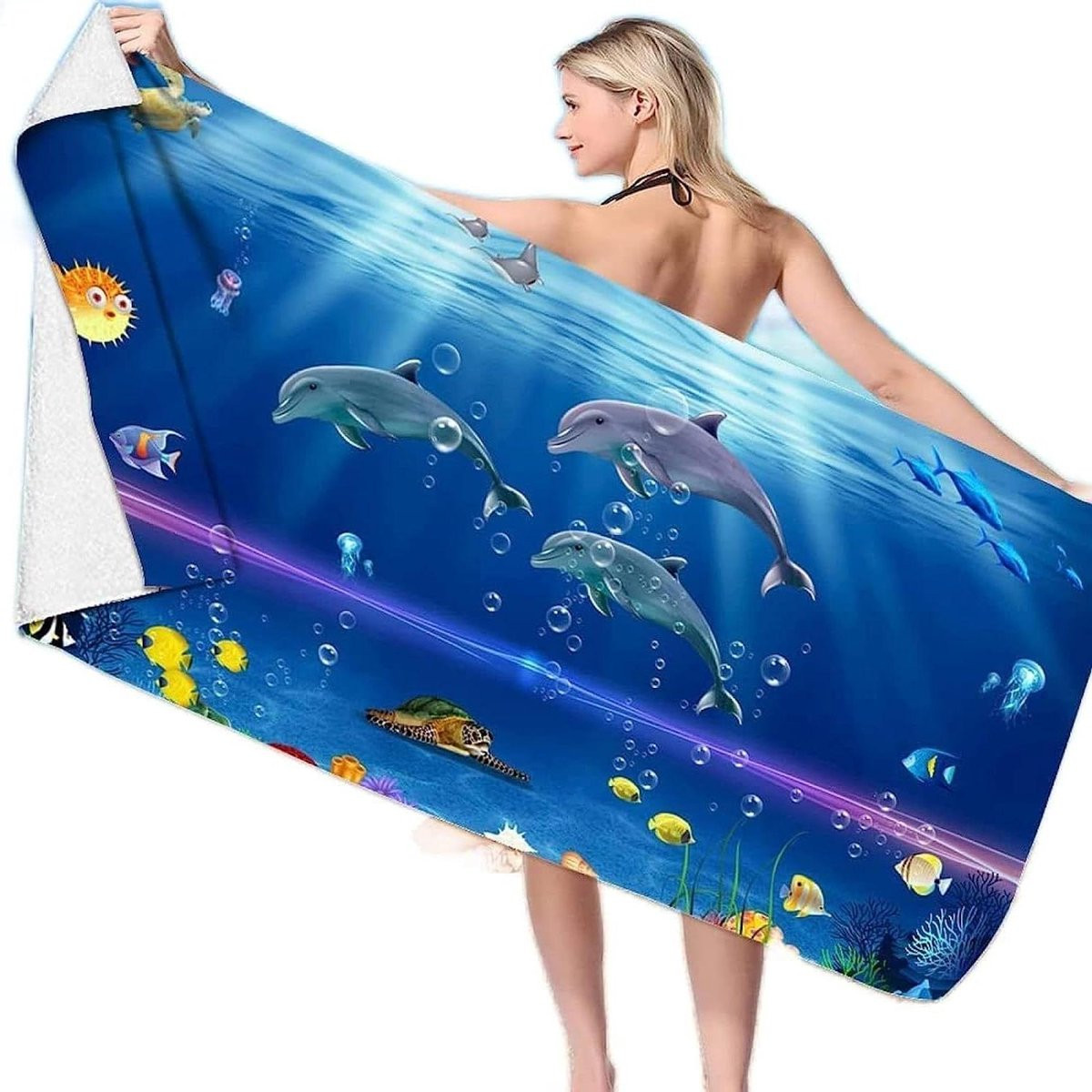 Blauw Strandlaken van Microvezel voor Volwassenen - 130 x 80 cm