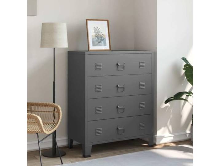 HKQWPBF Kommode Mit 4 Schubladen Anthrazit 78x40x93 cm Metall Lagerschrank 4 Schubladen, Lüftungsschlitze, Industrie Design, feucht abwischbar, robuste Stahlkonstruktion