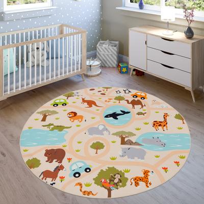 Paco Home Kids Rug Wild Animals Play Mat in Beige Multicolor