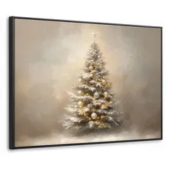LEINWAND Bilder mit Rahmen - Weihnachten - Weihnachtsbaum - Schnee - Kunst - 100x70