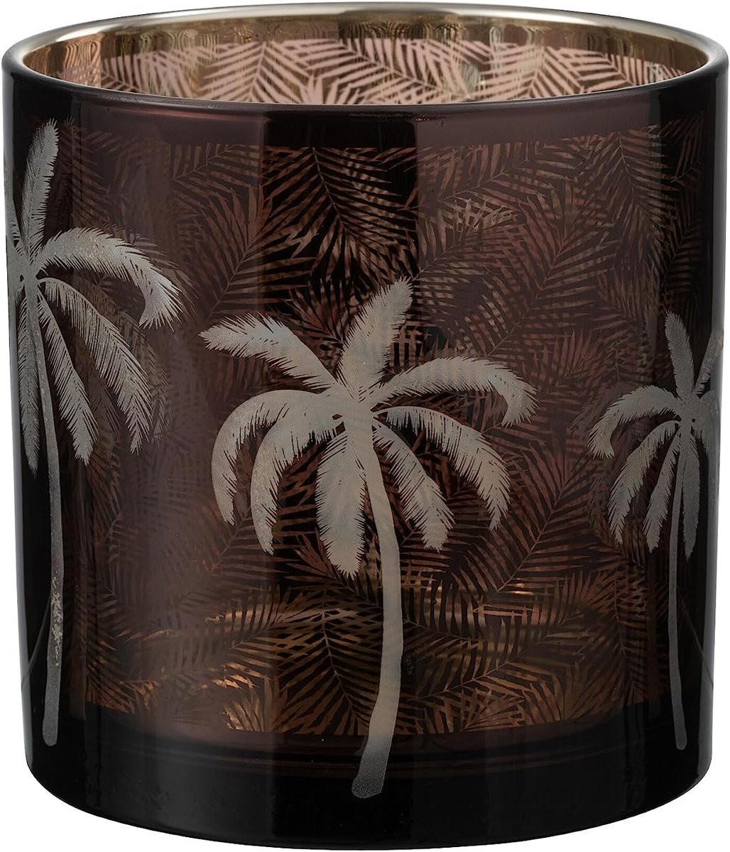 Windlicht Palmboom Glas Bruin Large