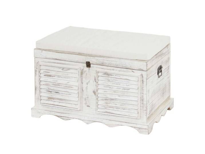 Banc banquette / coffre de rangement T356 style shabby 50x76x45cm ~ blanc