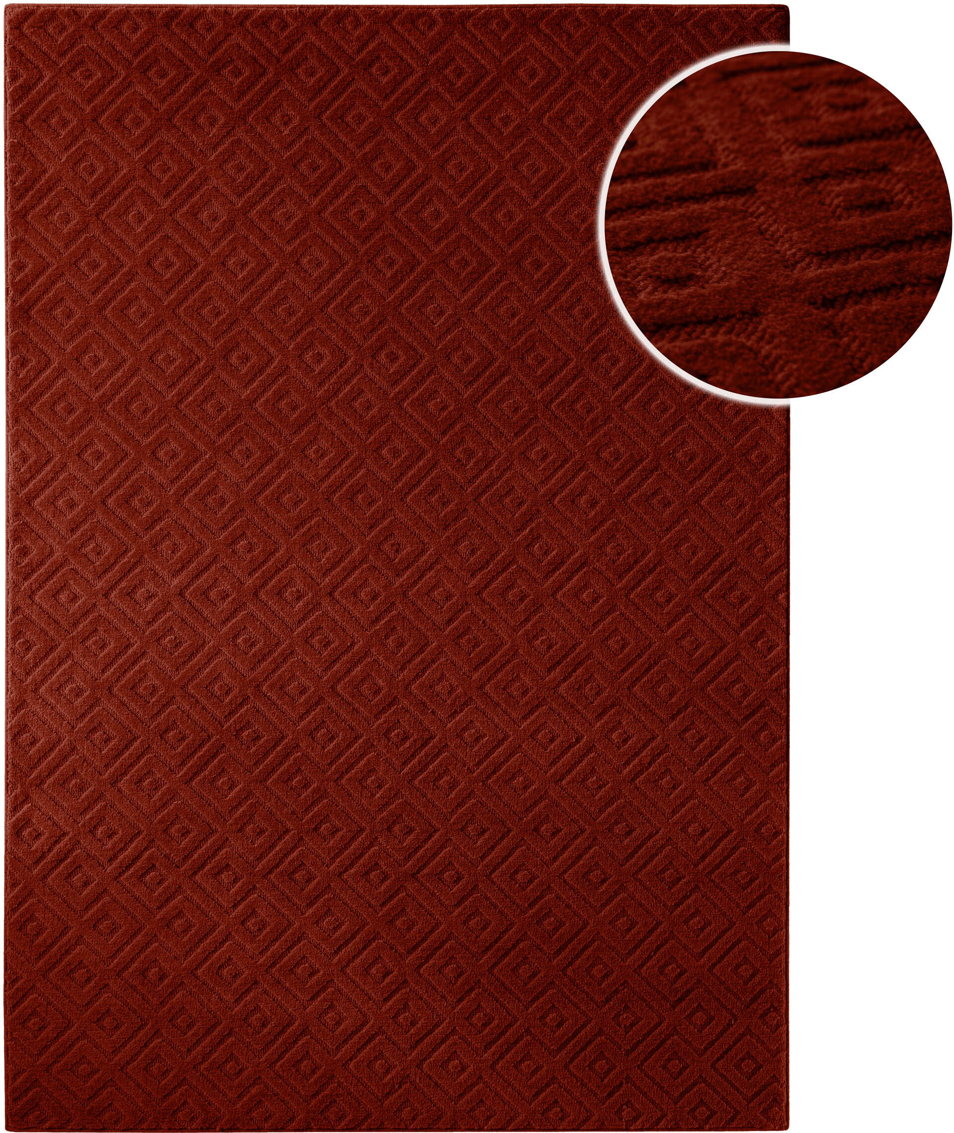 Teppich WECON HOME "Castello TWO", rot (purpur rot), B:140cm H:7mm L:200cm, Schurwolle, Teppiche, Teppich, Schurwolle, Kurzflor mit Hoch-Tief-Effekt, Wohnzimmer, Rautenmuster purpur rot B : 140cm 1 Stk., 7mm, L: 200cm