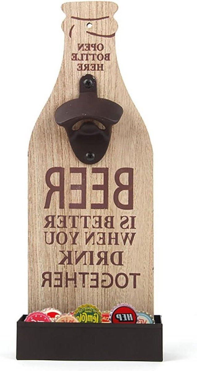Bruine Wand Flesopener met Kroonkurkvanger voor Bar Decoratie, Hoogte: 30 cm