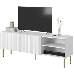 Dmora Magnano - TV-Schrank, 150x42x52h cm Weiß, 3 Regale