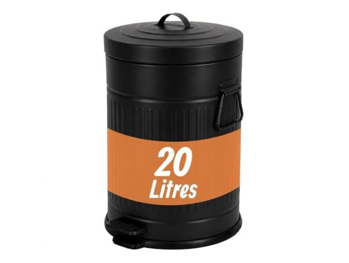 Relaxdays Poubelle 20 l\, cuisine\, seau intérieur amovible\, pédale\, noir Softclose\, métal\, poubelle rétro à pédale