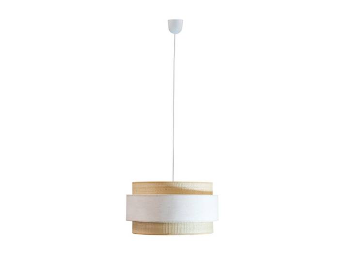 Suspension avec abat-jour marron marbrée en lin et rotin naturel Ø40cm