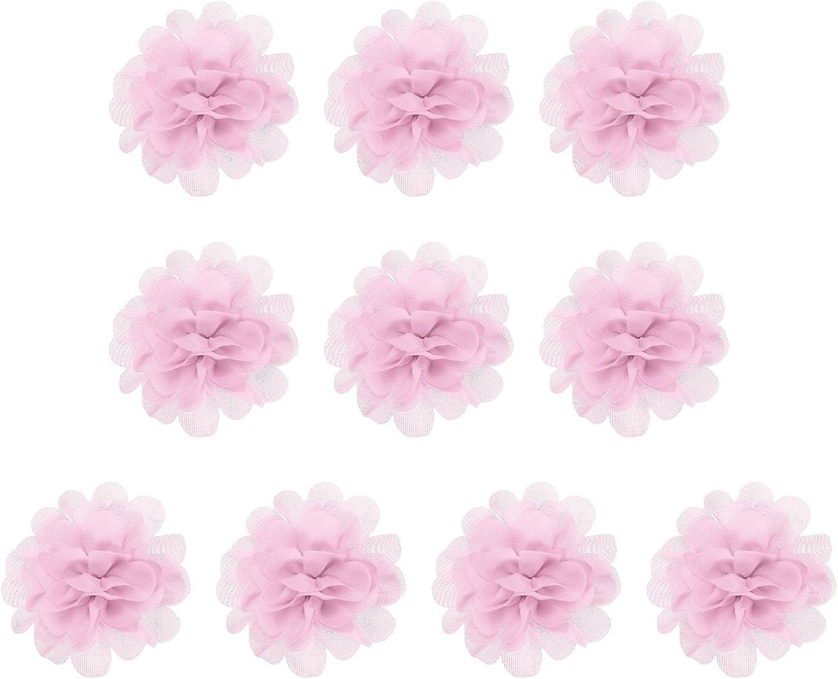 10 stuks Chiffon Bloemen Applicaties voor DIY Ambacht en Bruiloft Decoratie - Lichtroze