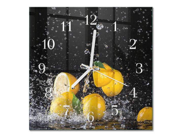 Tulup Wanduhr 30x30 cm - Zitronen, Gelb, Glas, Quadratisch, 30x30x0.4 cm, Dekoration, Uhren, Wanduhren