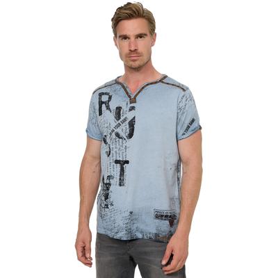 T-Shirt RUSTY NEAL, Herren, Gr. S, blau, 100% Baumwolle, bedruckt, normal, Rundhals, Shirts T-Shirt, im Used-Look
