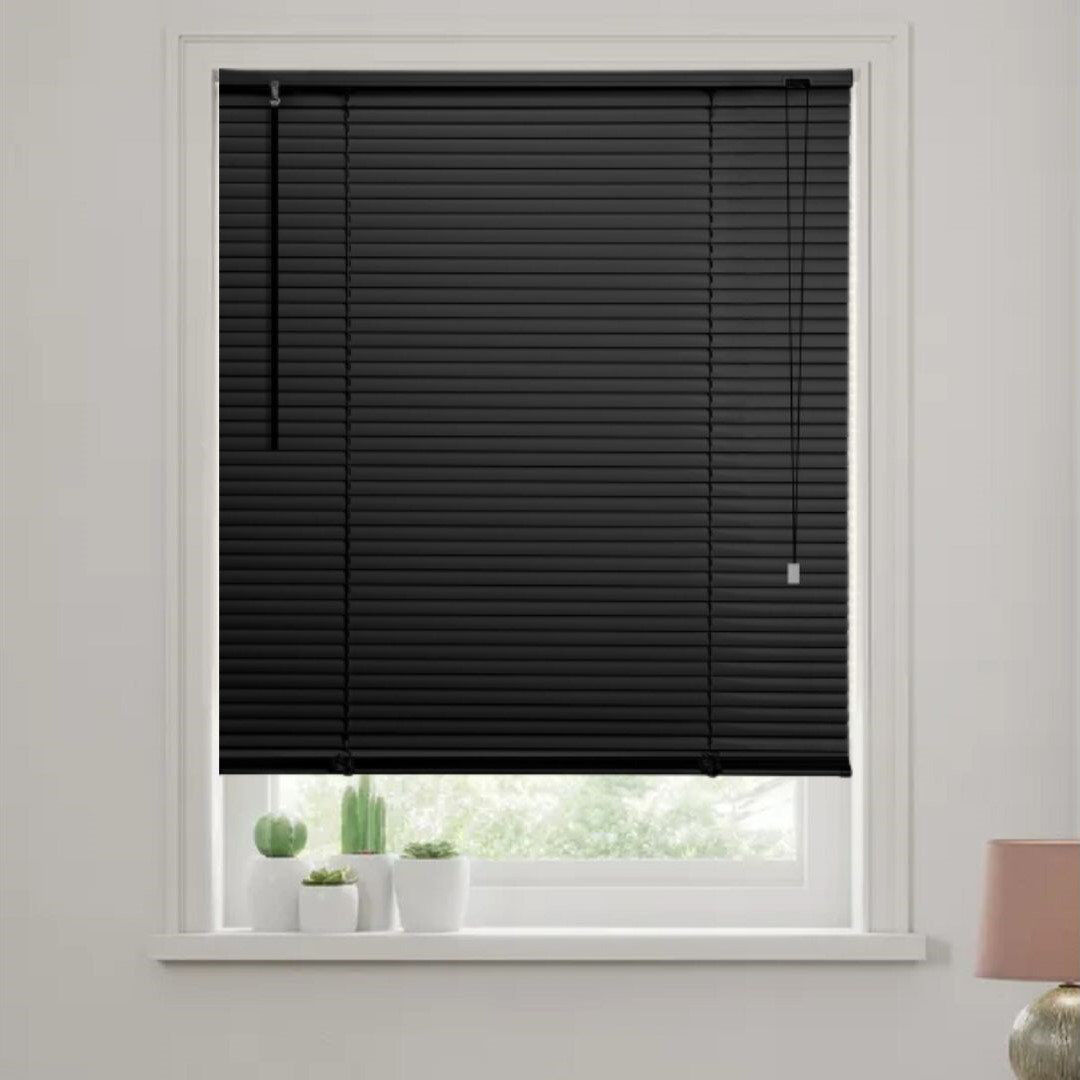 Symple Stuff PVC & Aluminum Venetian Blinds, Easy Fit Window Blinds with Light Control & Privacy Black 150 cm L x 105 cm W