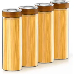 Arendo Vorratsgläser 4er Set 1700 ml Borosilikatglas, luftdicht, Klickdeckel mit Akazienholzring, Vorratsbehälter, Transparent