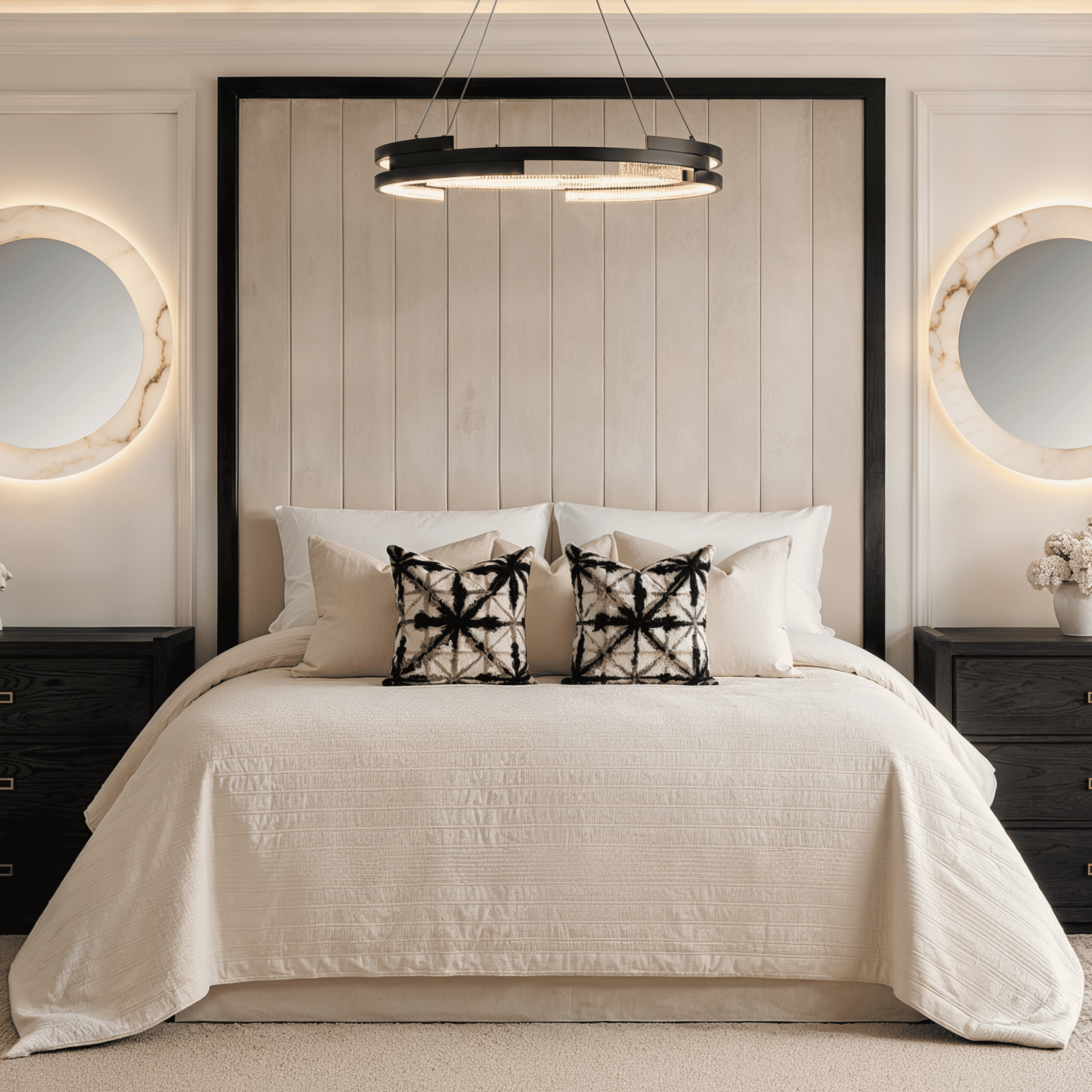 Valentina Praline & Black Channelled Headboard, Emperor