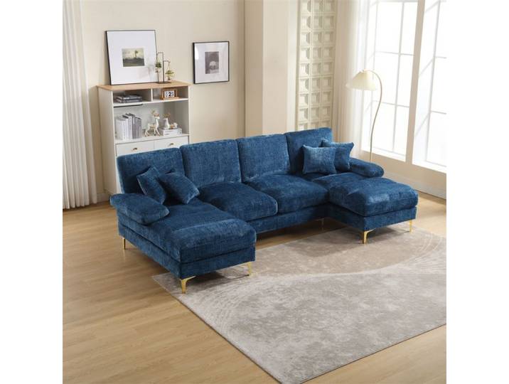 DRIPEX Canapé 4/5 Places en tissu chenille Canapé Moderne en forme U avec 4 coussins pour salon chambre Bleu