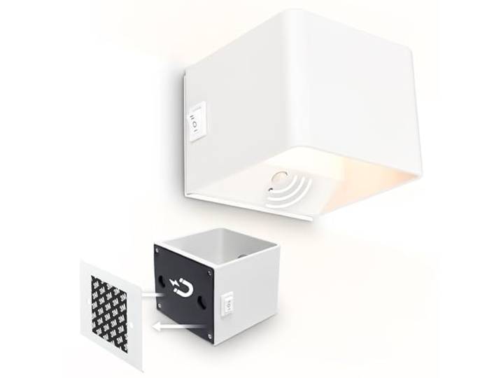 BRILONER Sticklights - LED Wandleuchte ohne Stromanschluss und ohne Bohren mit Bewegungsmelder, Akku, magnetisch abnehmbar, Wandlampe zum Kleben, Leselampe, Wohnzimmerlampe, Flur, 10x8x10 cm, Weiß