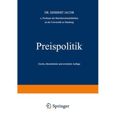 Preispolitik, Taschenbuch von Herbert Jacob, Betriebswirtschaftlicher Verlag Gabler, 978-3-409-88524-9