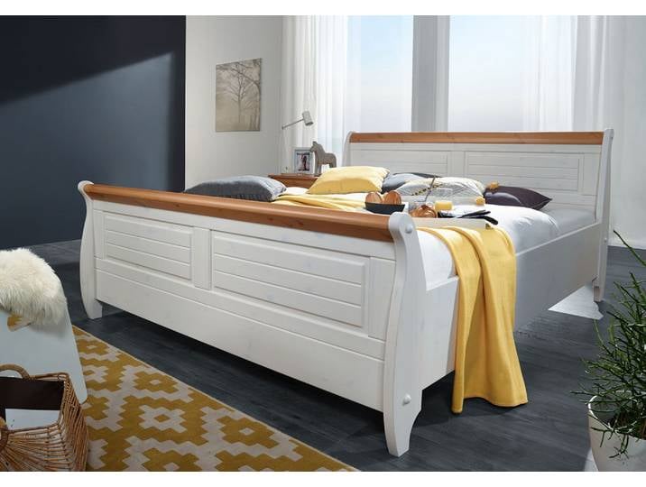 Bett 180x200cm 'Mailand-Honig' Kiefer weiß SZ-0132