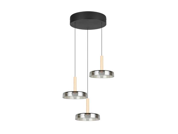 Trio Leuchten Led-Pendelleuchte, Grau, Schwarz, Metall, Glas, 200 cm, Lampen & Leuchten, Innenbeleuchtung, Hängelampen, Pendelleuchte