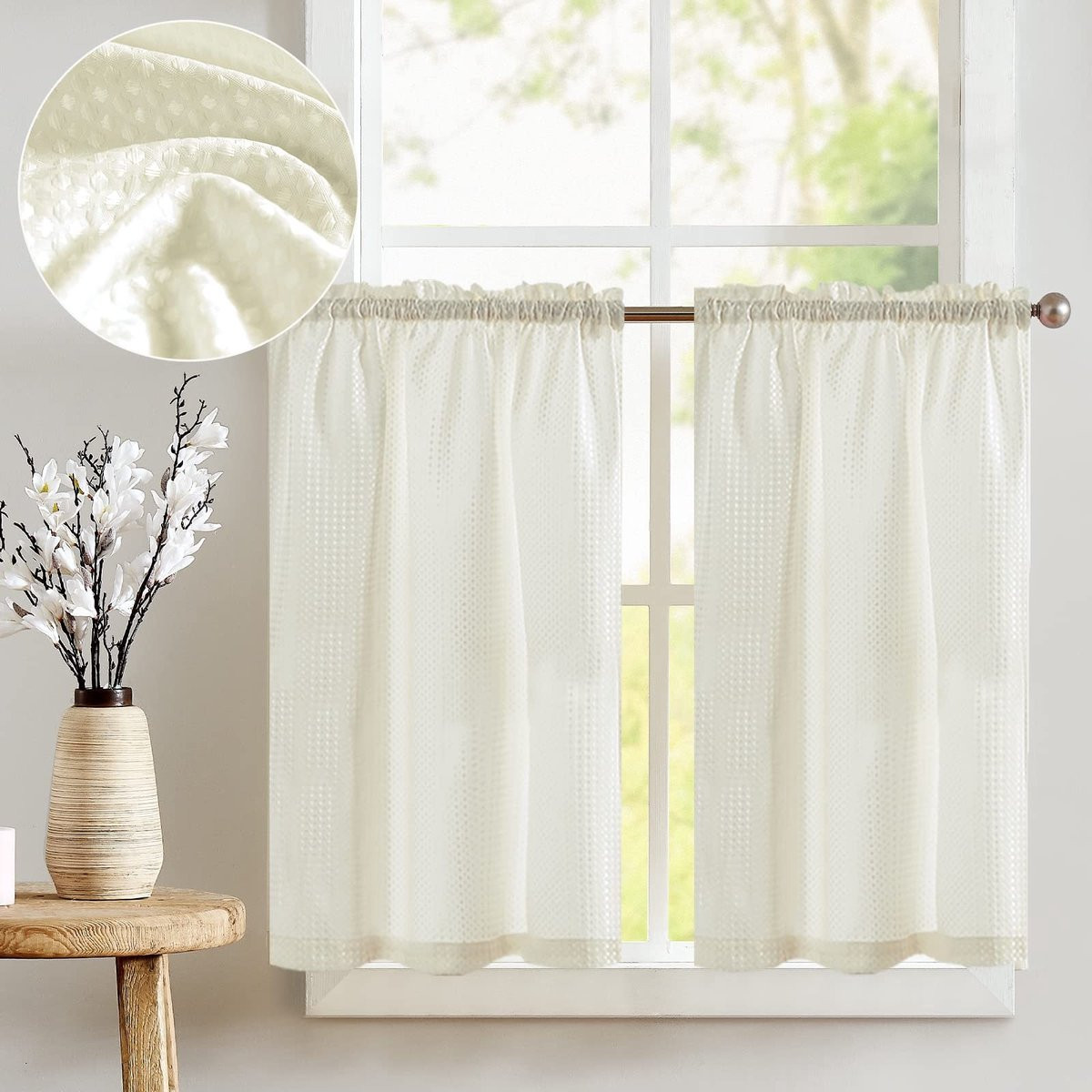 Omgoods Vangao Wave Gordijnen - Set van 2 - Beige - Semi-transparant