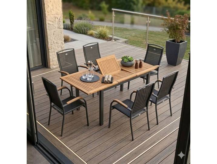 Hartman Raffaelo Gartenmöbel-Set L (6 Plätze) Tisch 150/210x90cm Dunkelgrau