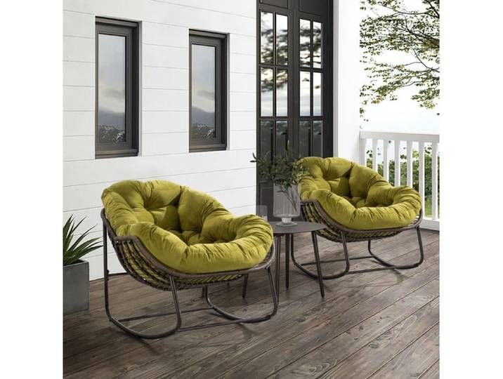 Fauteuil Bascule Rotin Synthétique Olive Rocker Jardin FloraGrace Pour Terrasse Salon Coussin Rembourré 106x90x78cm