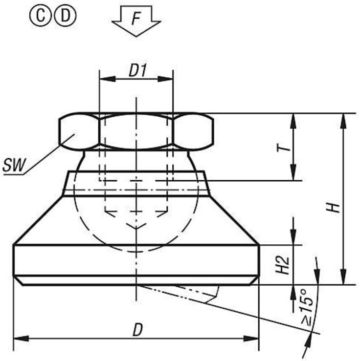 KIPP Gelenkteller D1=M10 D=32 H=22 Form C POM Autom. Stahl (K0395.510)