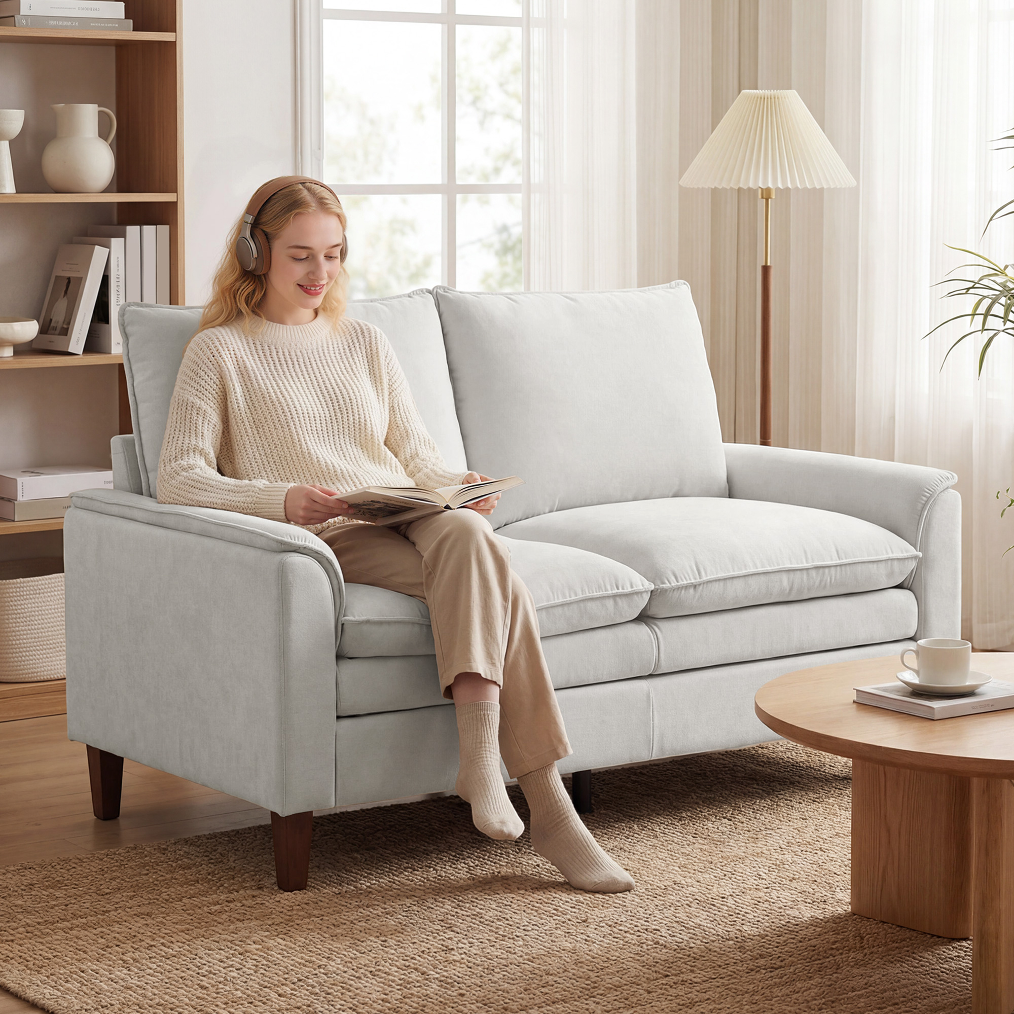 Homcom Divano 2 posti 146 cm, divano in chenille con imbottitura a doppio strato, cuscino a molle, seduta profonda, schienale alto, bianco crema   Aosom Italy