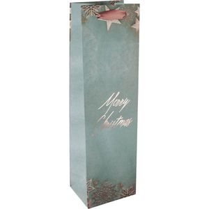 Sigel Geschenktüte GT125, Glamorous Christmas, Flaschentüte, 10 x 35cm, blau, 5 Stück