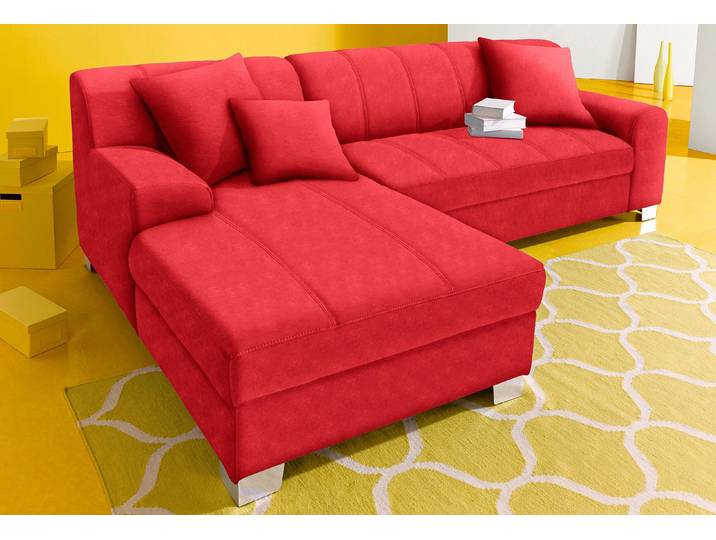 Ecksofa DOMO COLLECTION TURAH 239x152 cm, inkl. Zierkissen, moderne Steppung , rot, B:239cm H:75cm T:152cm, Sofas, Ecksofa, mit Bettfunktion, Schlafsofa, Unser Dauertiefpreis