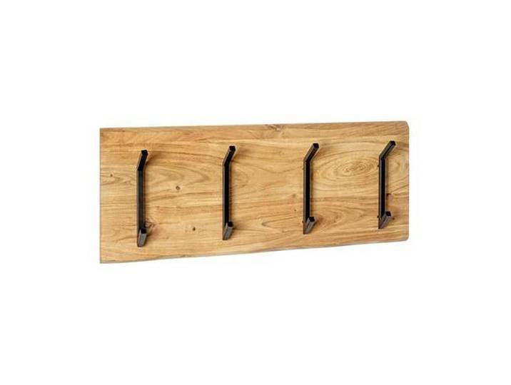 Wandgarderobe Rivera, Schwarz, Akaziefarben, Holz, Metall, Akazie, massiv, 90x36x12 cm, Garderobe, Garderobenpaneele, Wandgarderobe