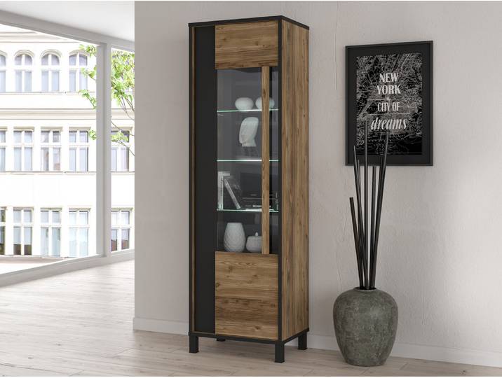 Vitrine 1 porte Hayato Chene Riviera/noir - Basika