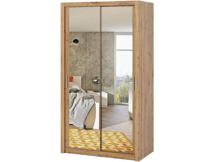 Armoire portes coulissantes - SELSEY - RINKER - 120 cm - Chêne artisanal - Miroir
