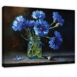 LEINWANDBILD Blumen in einer Vase Vintage Blau 120x80 cm