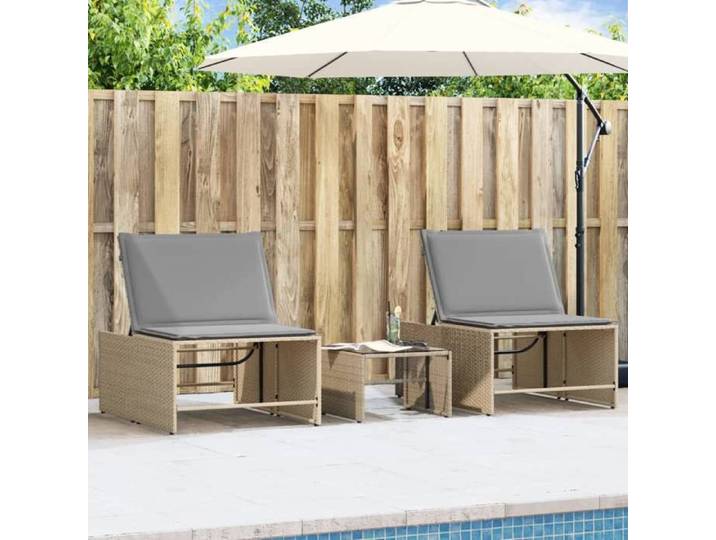 Lot de 2 Chaises longues modulaires avec Table Bain de Soleil Transat de Terrasse Siège de Jardin Patio Extérieur 368425